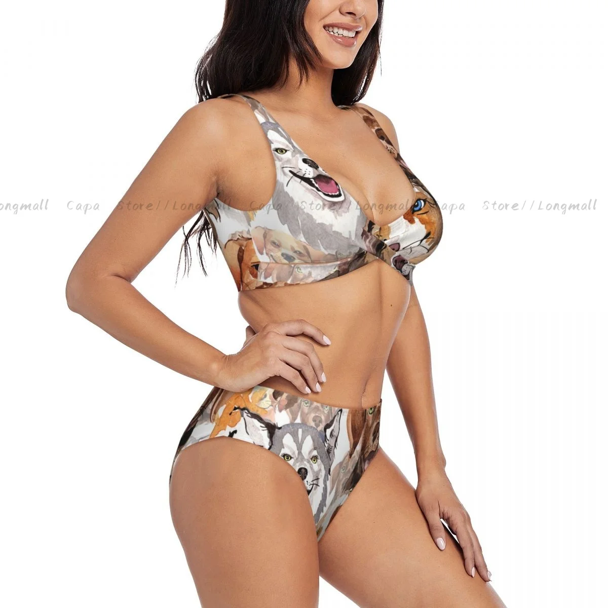 

Sexy Bikini Set Dog Wild Animal Watercolor Pattern Swimwear Women Two Pieces Swimsuit Beachwear Female Bathing Suits