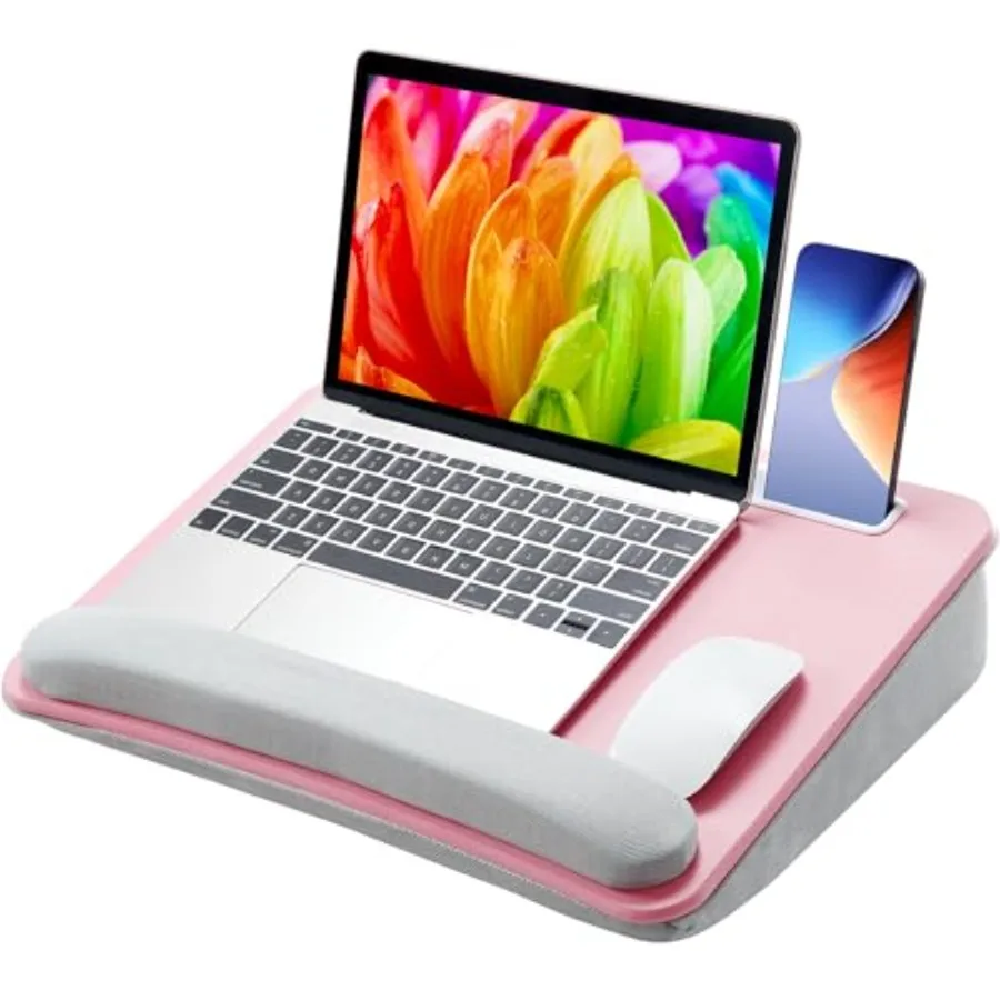 

Розовая подставка для ноутбука (до 15,6 дюймов) с подушкой и подставкой для запястья, с отсеком для мультимедиа, для кровати и дивана