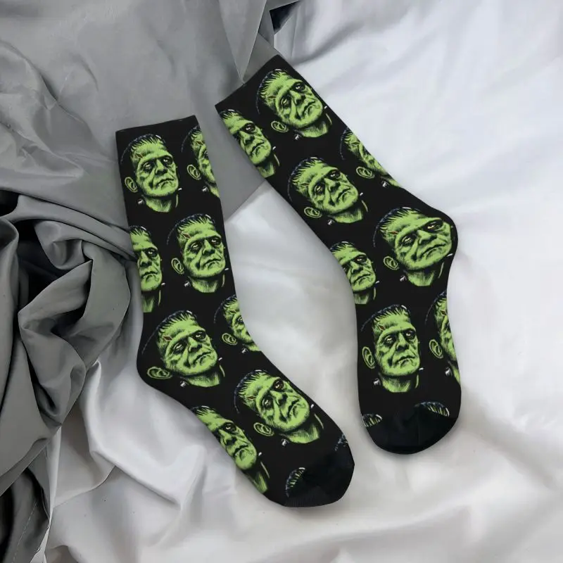 Cute Print Monster Frankenstein Socks for Men Women Stretchy Summer Autumn Winter Horror Movie Crew Socks