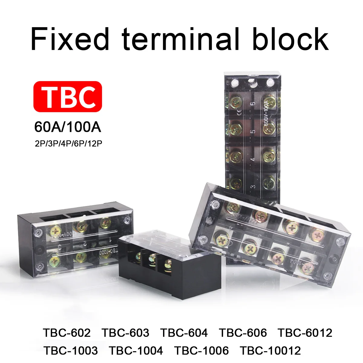 600V 60A 100A Dual Row Strip Screw Terminal Block Fixed Wiring Board Wire Connector TBC602 603 604 606 6012 1003 1004 1006 10012