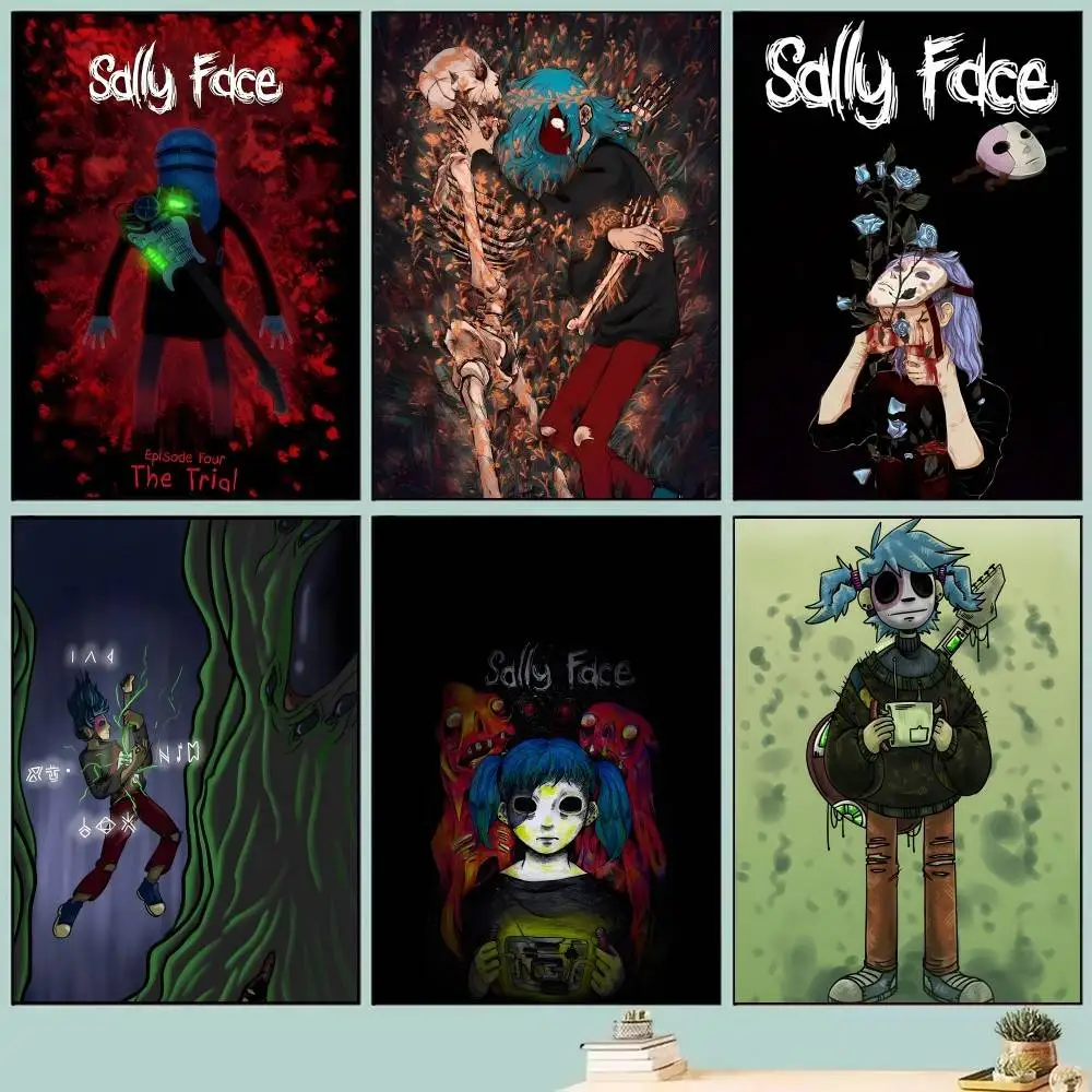 Cartoon Anime Singer S-Sally Face Posters Self Adhesive Waterproof Ideal For Living Room Bedroom Bar Decoration