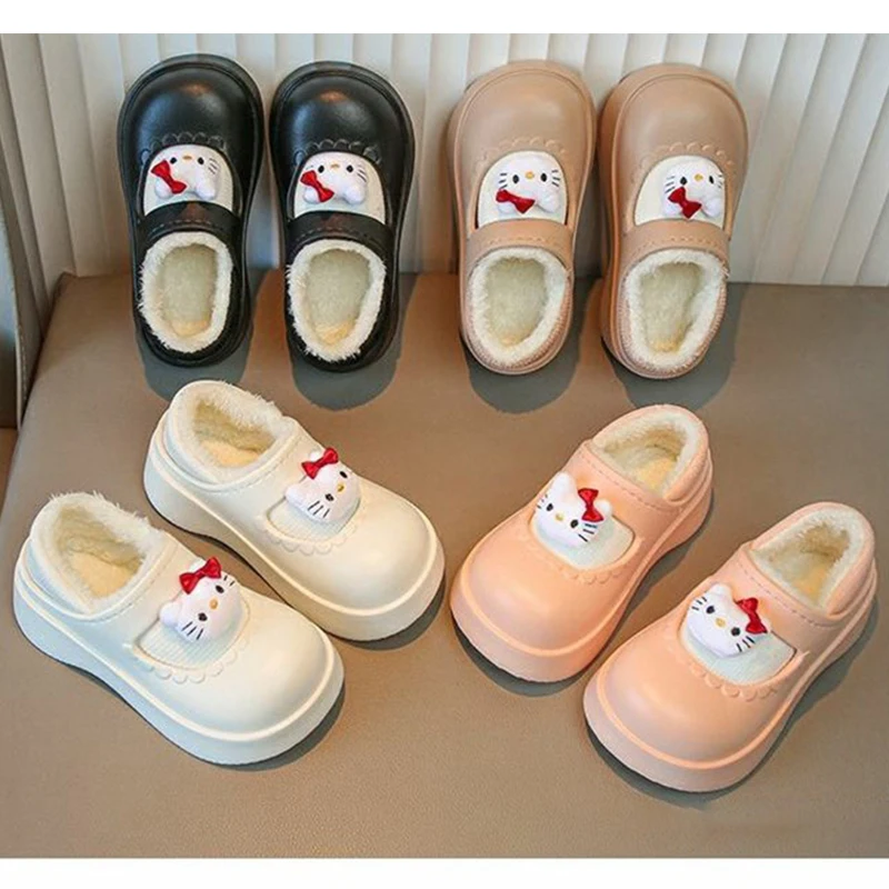 Kawaii مرحبا كيتي لطيف نعال من القطن خريف شتاء المنزل في الهواء الطلق استخدام الصوف مبطن سميكة زلة مقاومة سيليكون وحيد CuteGift #1