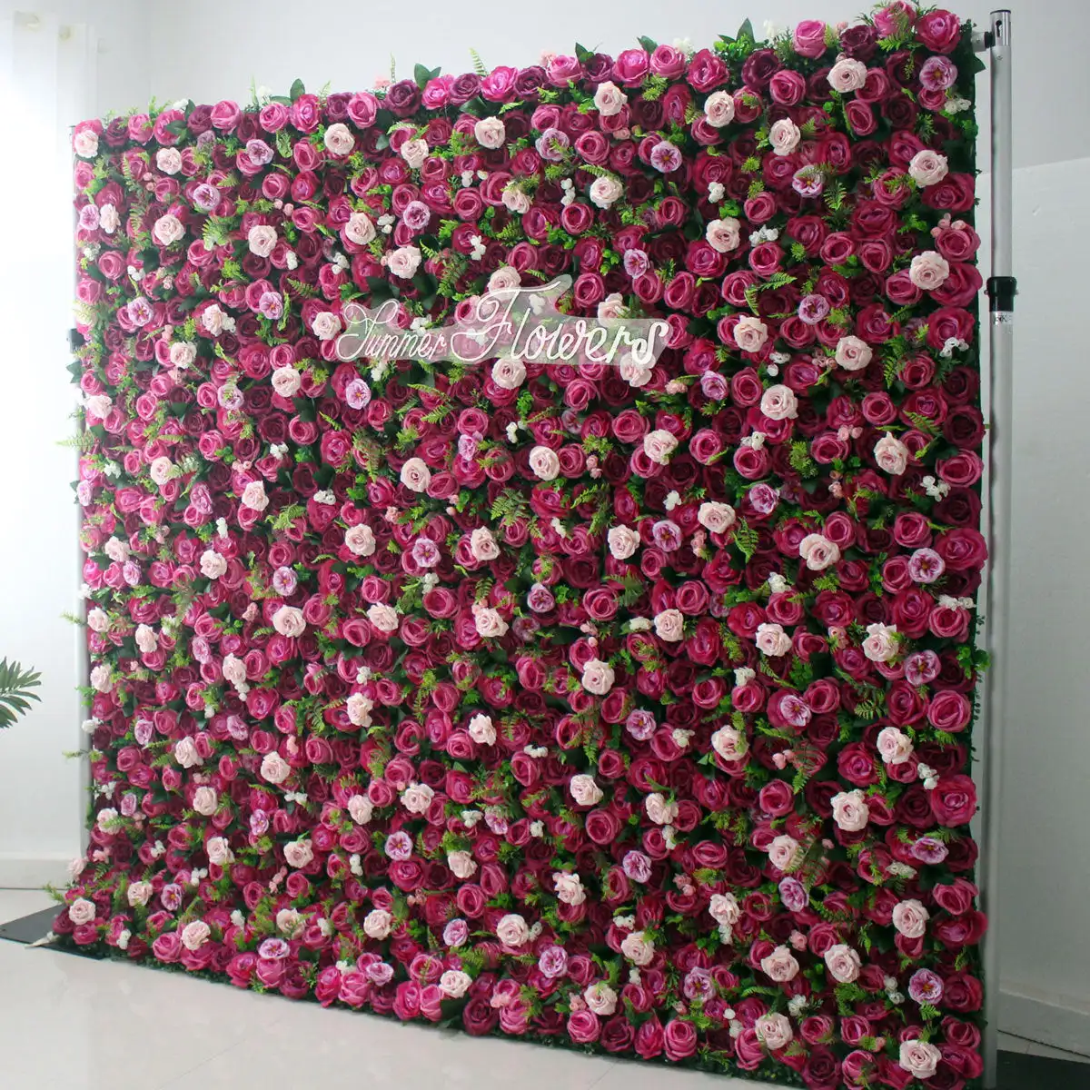 3D luxury Purple pink rose green leaves Curtain Cloth Flower Wall Outdoor Wedding Backdrop Decoration Events Prop Window Display