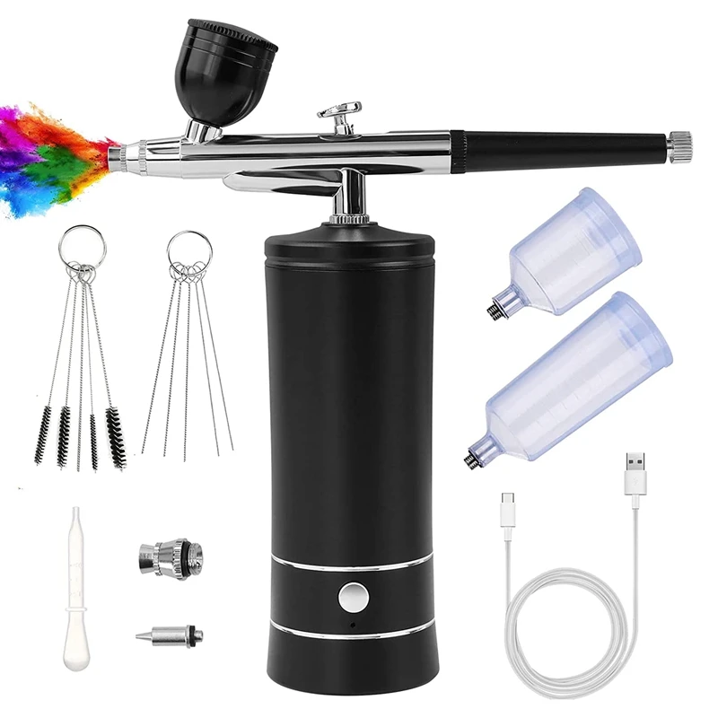 Air Brush Kit With Compressor, Air Brush Rechargeable Portable High Pressure Air Brushes With 0.3Mm Nozzle