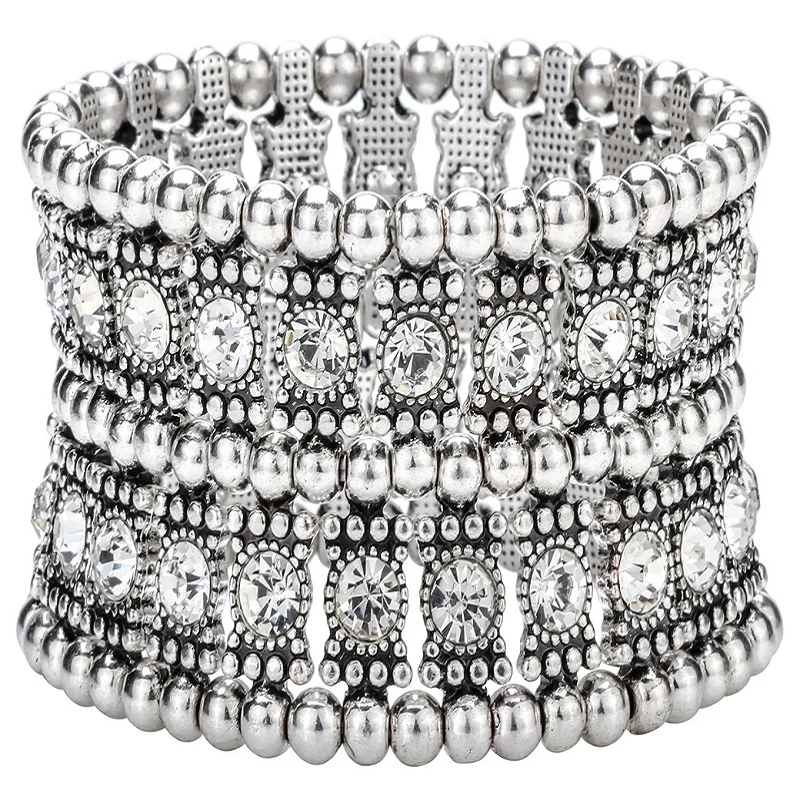 Multilayer stretch cuff bracelet women crystal wedding bridal jewelry gold silver color with crystal B22 wholesale dropshipping