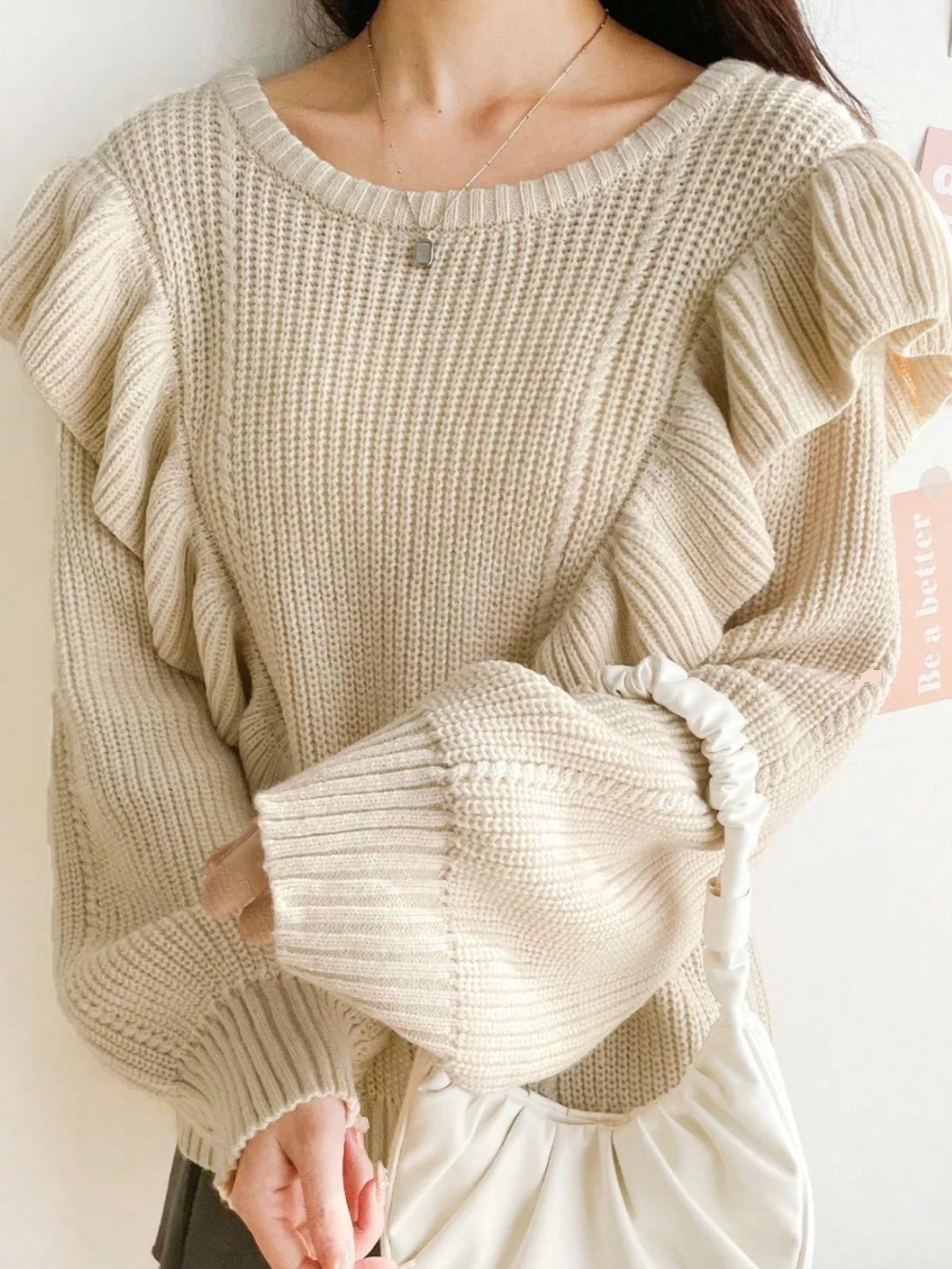 เสื้อสเวตเตอร์แฟชั่นสไตล์เกาหลีสำหรับผู้หญิง แขนยาว ใส่เป็นเสื้อตัวในได้ เหมาะกับฤดูใบไม้ร่วง ดีไซน์หวาน ทรงหลวม คอกลม