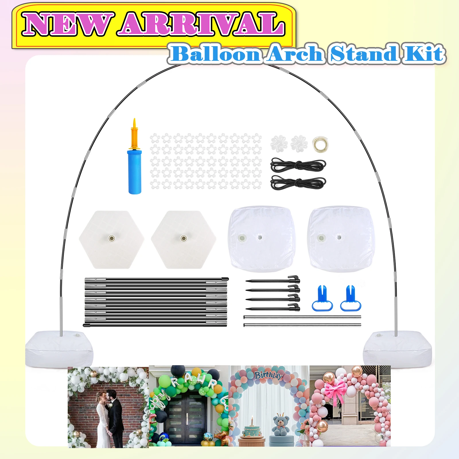 Kit de support d'arc de ballon réutilisable réglable avec base, 3M de large et 2.7M de haut pour mariage, fête d'anniversaire, Halloween