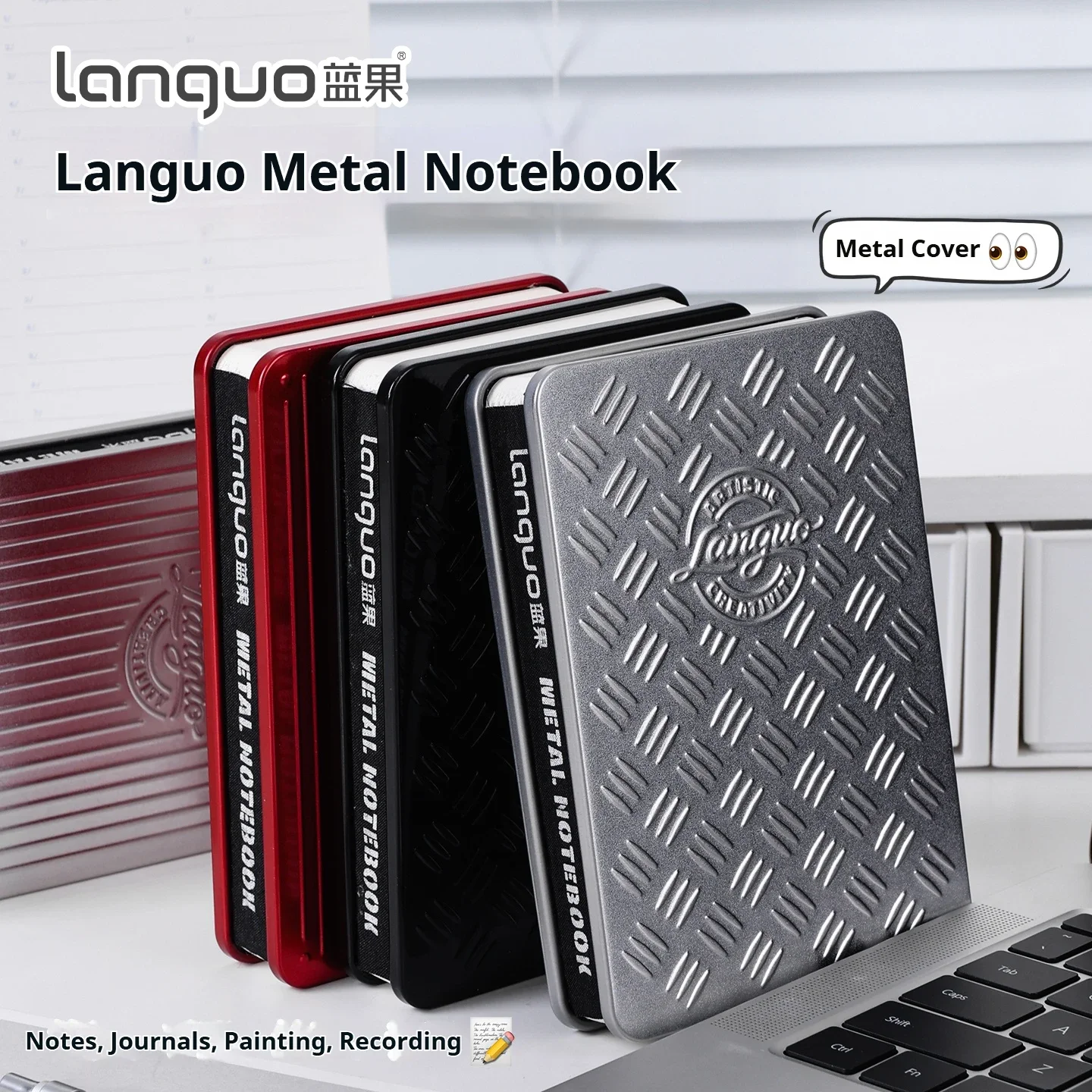 LANGUO 108Sheets Metal Cover Notebooks 64K Pocket Sketchbook Blank Paper Small Journal Notepads for School Office Travel Gifts