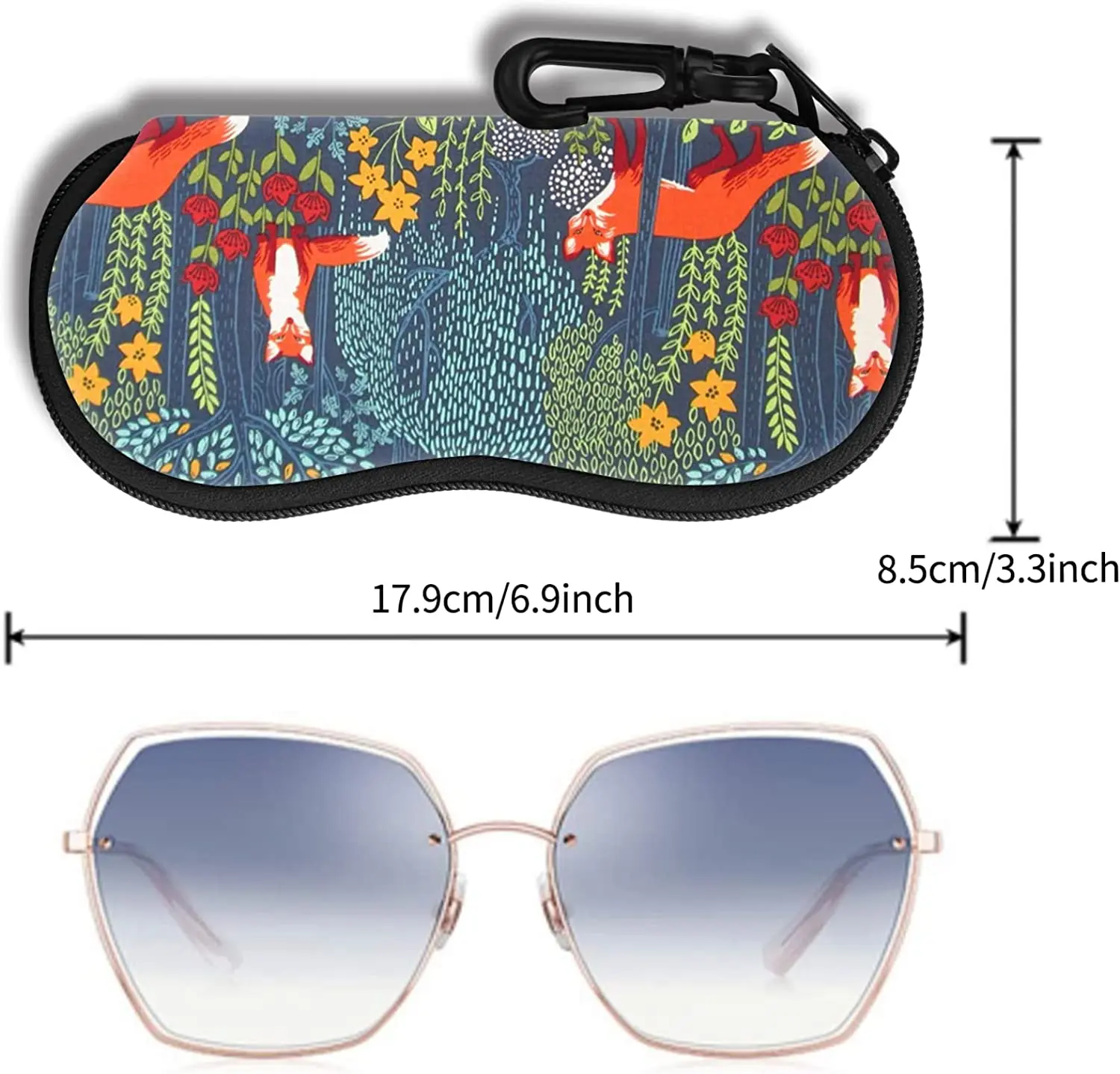 Blue Orange Yellow Gold Fox Sunglasses Soft Case Ultra Light Neoprene Zipper Eyeglass Case with Belt Clip