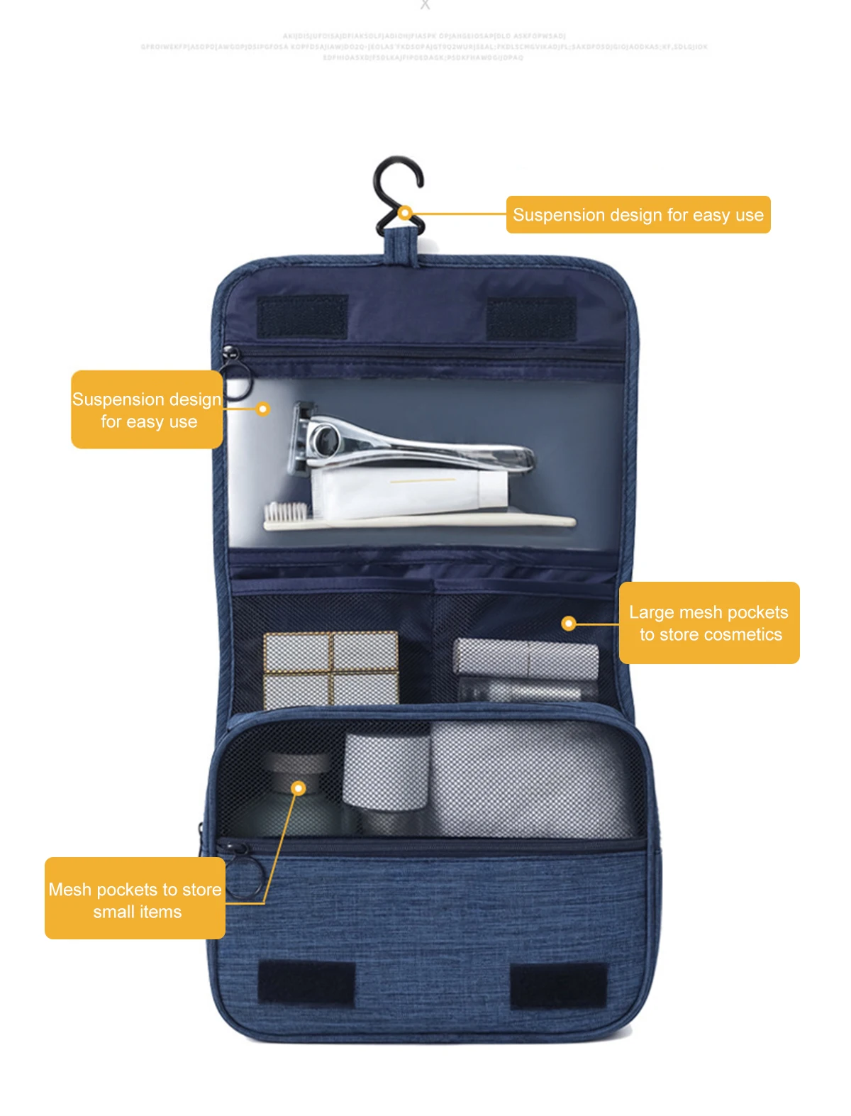 Reise-Kulturbeutel mit großer Kapazität, multifunktionale tragbare Kosmetiktasche mit Haken, Aufbewahrungstasche für Herren, Reise-Aufbewahrungstasche – Detail 6