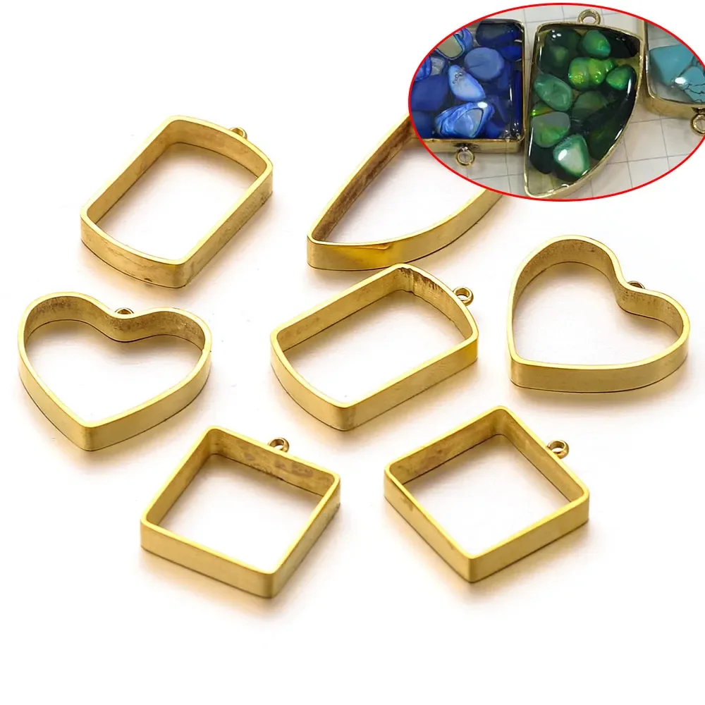 10 sztuk ze stali nierdzewnej PVD pozłacane serce w kształcie kwadratu żywica UV silikonowe formy kolczyki Bezel Charms złącza tworzenia biżuterii