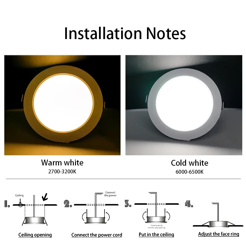 Imagem -04 - Recesso Rodada Lâmpada do Teto Led Painel de Luzes Downlight Branco Quente e Frio 5w 9w 12w 15w 18w 110v 220v dc 12v 24v Iluminação Interior