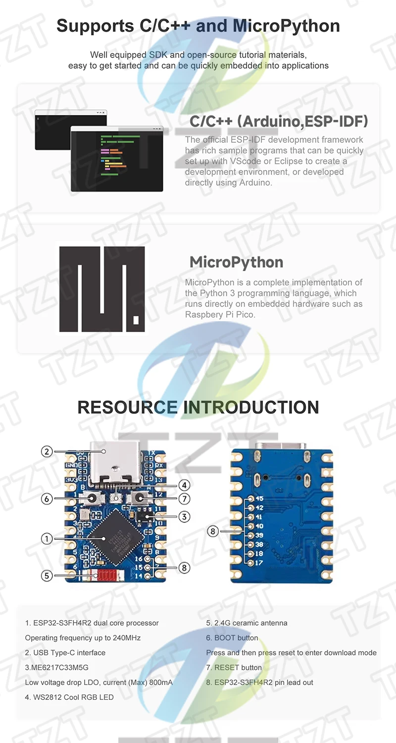 ESP32-C3-Zero ESP32-S3-Zero ESP32-C6 ESP32-H2 ESP32 SuperMini WiFi + Bluetooth ESP32 Entwicklungsboard ESP32 C3 S3 Erweiterungsplatine – Detail 5
