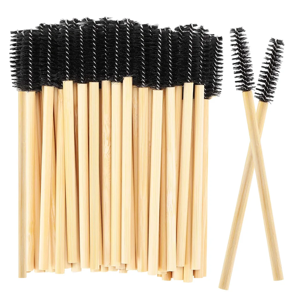 Brosse à cils jetable avec manche en bambou, baguettes de Mascara, applicateur d'extension de cils, brosse à sourcils, outil de maquillage, 50/100 pièces