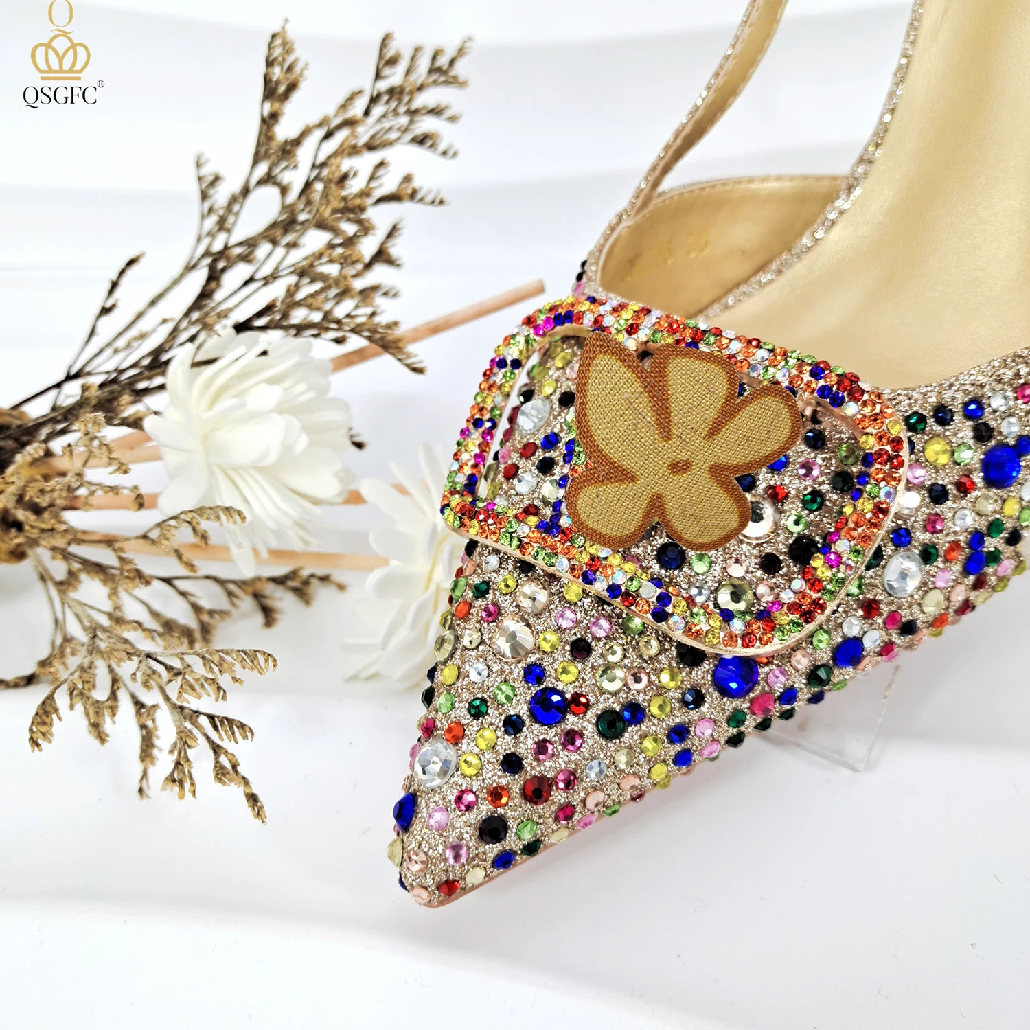 Evening Shoes And Bag Nigeria Ladies High-Heeled Shoes With Dual Use Bag Rhinestone Decoration Wedding Party Women\'s Shoes