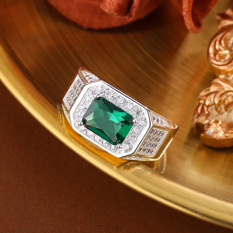 

925 Silver Classic Green Zircon Ring for Men & Women Elegant Cubic Zirconia Jewelry Wedding Engagement Ring Couple Gift