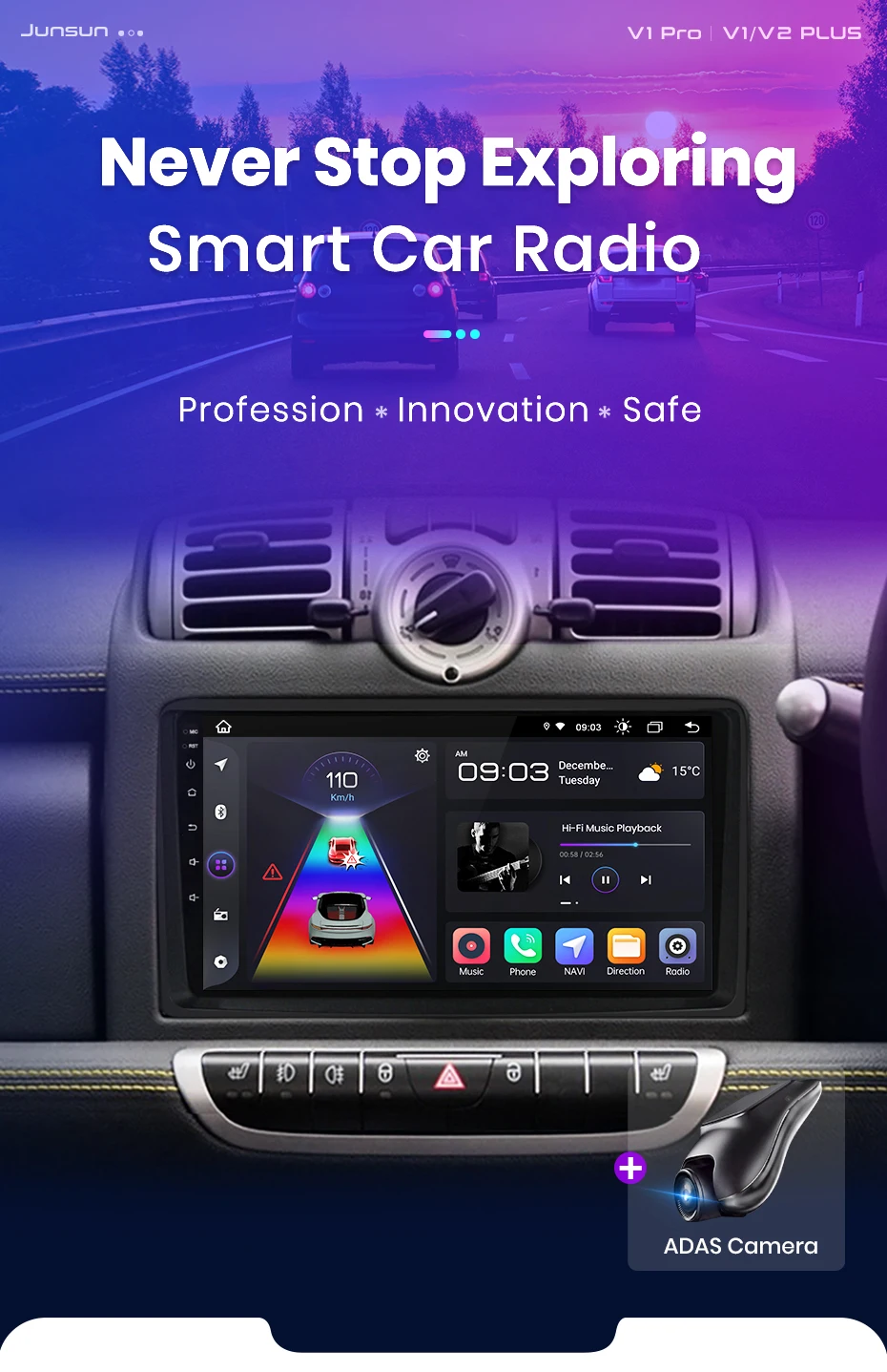 Junsun Carplay Android Auto Autoradio für Smart Fortwo 451 2005 - 2010 Intelligentes System Stereo Multimedia Autoradio ﻿ – Detail 1