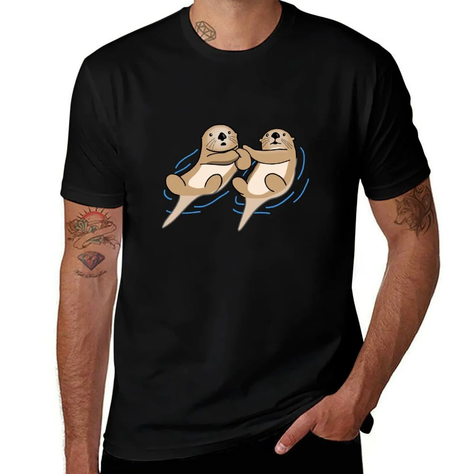 Otters Caught Holding Hands T-Shirt Breathable Sportswear for Men T-Shirt