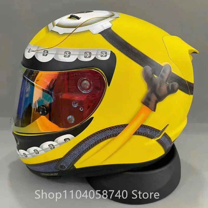 Pure Yellow Cartoon Big Eyes Helmet Men and Women Riding Motocross Helmet Full Face Racing Motorcycle Helmet Casco Casque