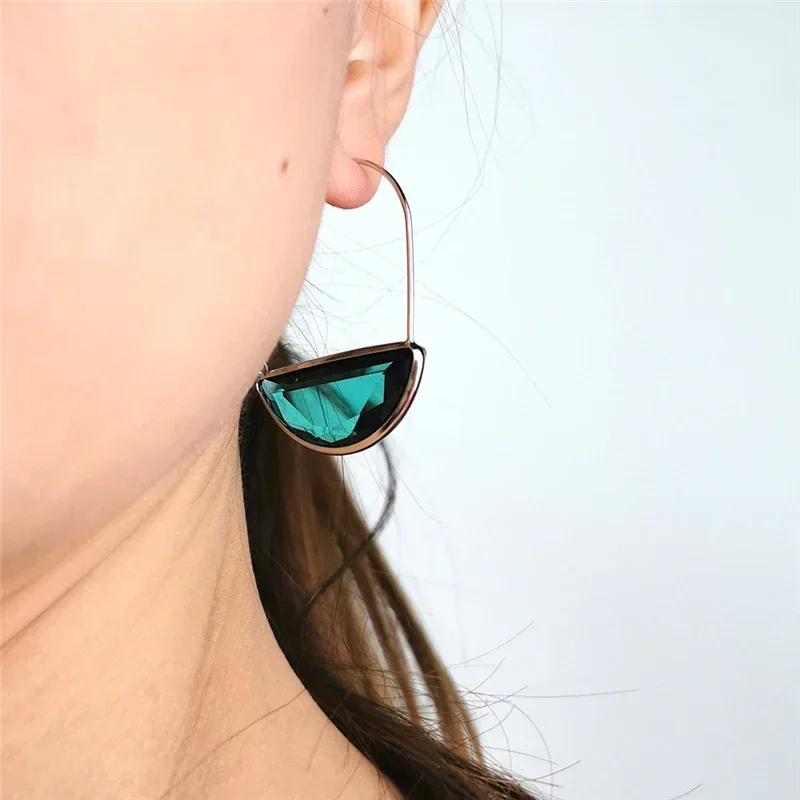 Fashion Transparent Multicolor Crystal Glass Half Circle Pendant Earrings for Women Personality Geometry Hoop Earrings Gift 2025