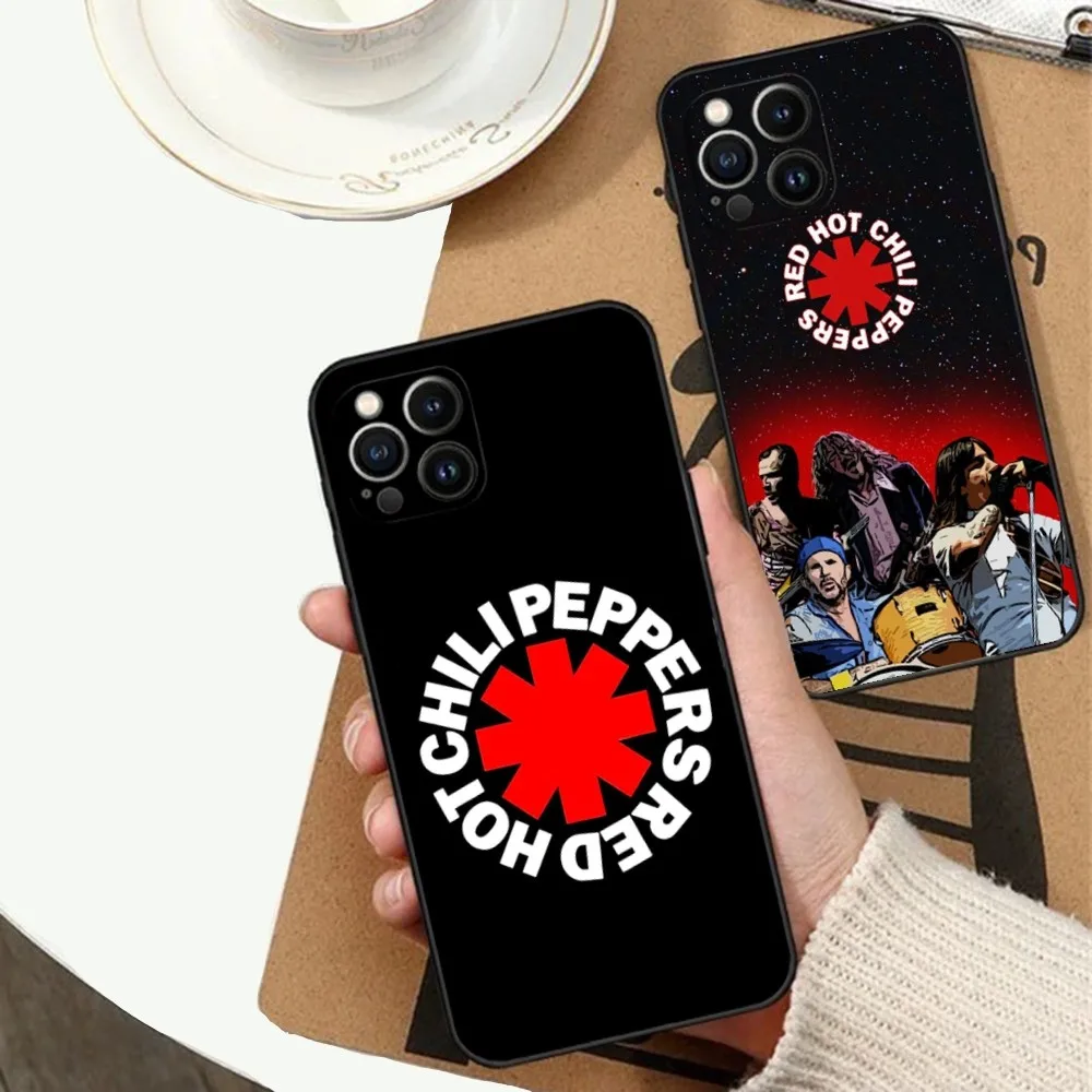 Phone Case For iPhone 16,15,14,13,12,11,Plus,Pro Max,XS,X,XR,SE,Mini,8,7 Soft Red Hot C-Chili P-Peppers Silicone Black Cover