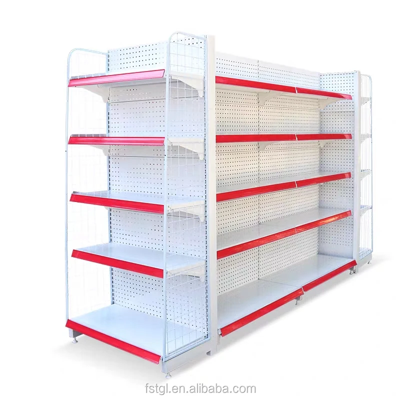 (customized)White color double sided grocery store shelf supermarket display equipments