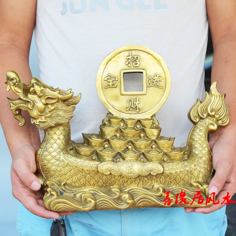 Good LUCK HOME office company efficacious  thriving business  Mascot Success Dragon Sailboat FENG SHUI brass statue