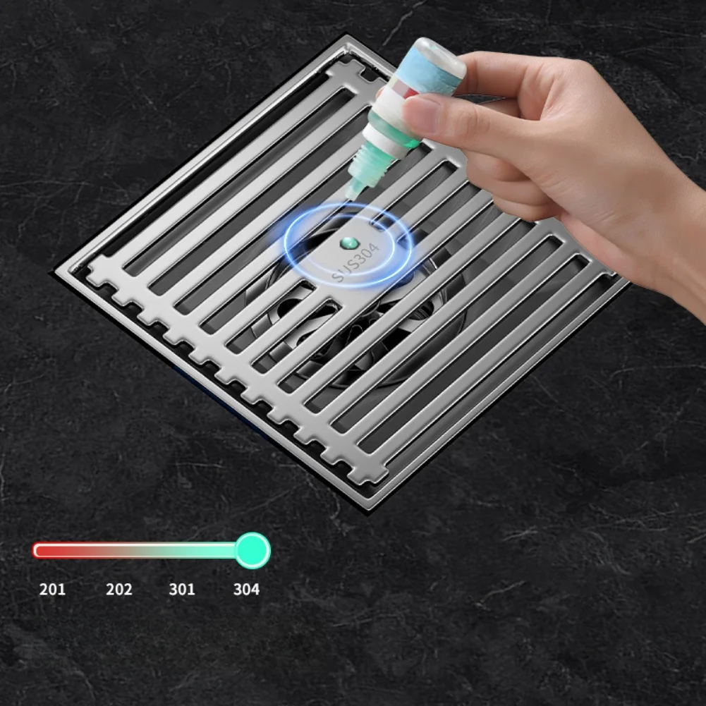 

Heavy Duty Stainless Steel Floor Drain 10x10cm Square Shower Drain With Brass Flapper For DN75/110 Pipe High Volume Drainage