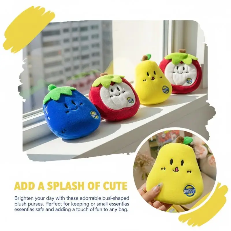 

Plush Coin Purse Cartoon Fruit Design Cute Mini Storage Wallet with Keychain Pendant for Daily Use
