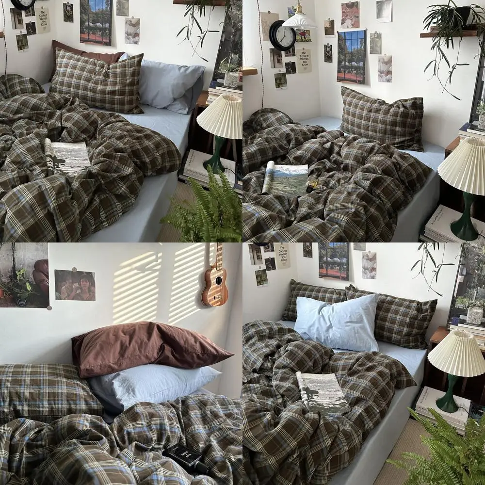 

Vintage Buffalo Plaid Duvet Cover Set Queen Size - 3 Piece Washed Cotton Bedding Set with Grid Pattern, Soft & Breathable Duvet