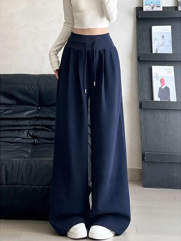 

Женские брюки с высокой талией и широкими штанинами, свободные, струящиеся, модные, повседневные, в корейском стиле, для офиса и на каждый день