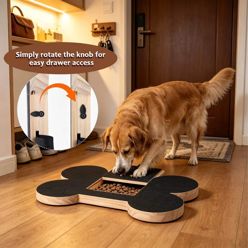 Wooden Dog Scratching Board Sandpaper Nail Trim Pad Pull‑Out Design Pet Scratch Toy with Built‑in Treat Box