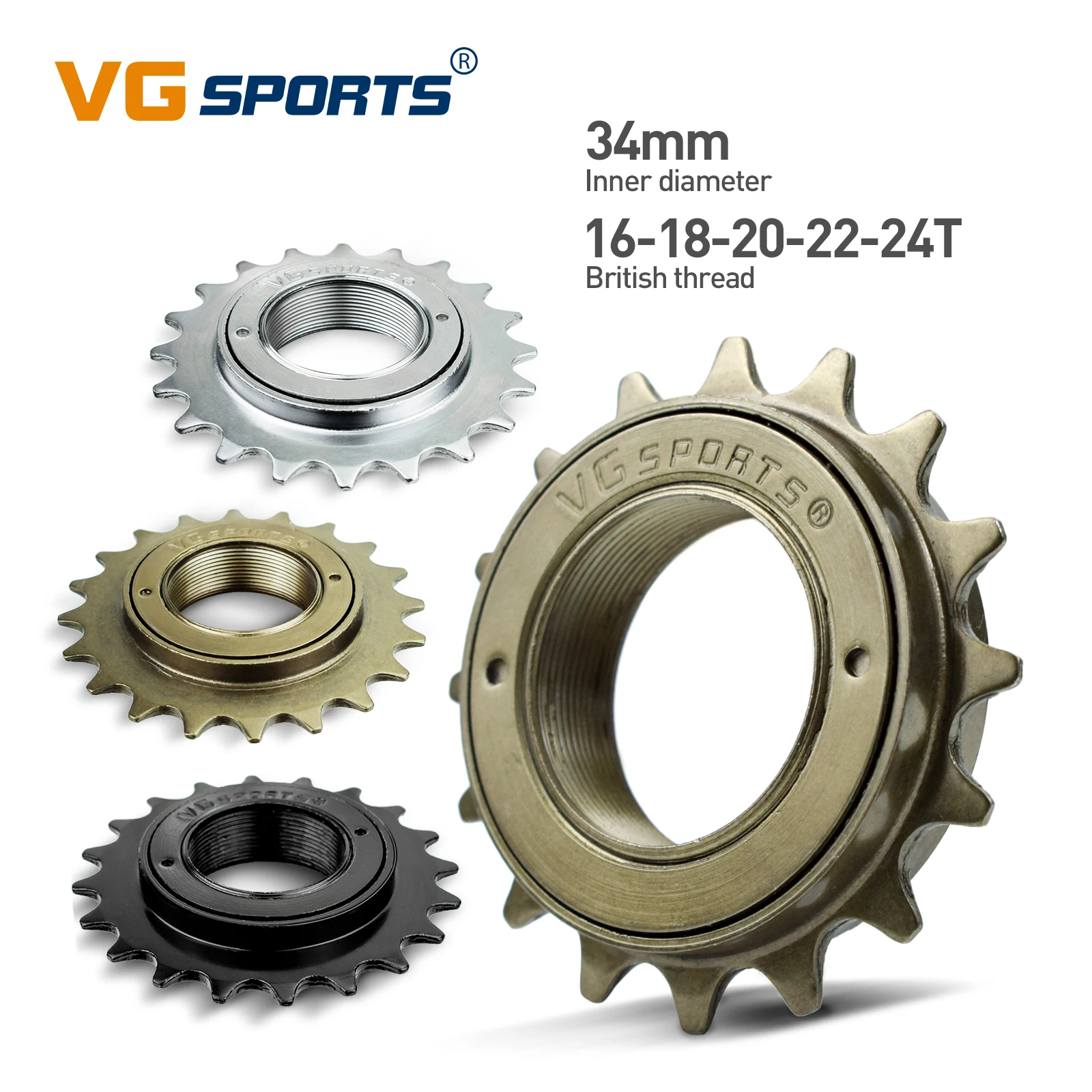 1pc VG Sports 16T/18T/20T/22T/24T 34MM Single Speed Bicycle Freewheel Sprocket Part for BMX 1 Speed Cog Gear Bicycle Accessories