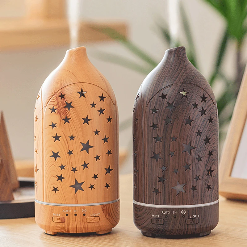 Electric Air Humidifier Aroma Essential Oil Diffuser อัลตราโซนิกรูปแบบ Hollow หมุนเย็น Mist LED Light สำหรับรถบ้าน