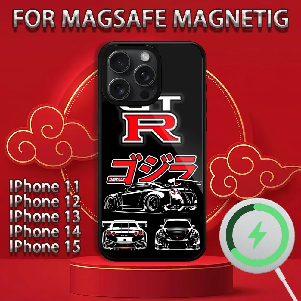 JDM G-GTR Luxury R-35 Car  Phone Case For iPhone 15 14 13 12 11 Pro Max Plus Magsafe Magnetic Wireless Charging Cover