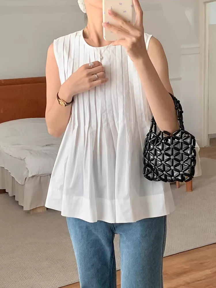 ノースリーブのルーズなトップスとブラウス,ラウンドネック,トレンディでユニーク,すべてにマッチ,新しい夏のコレクション2021