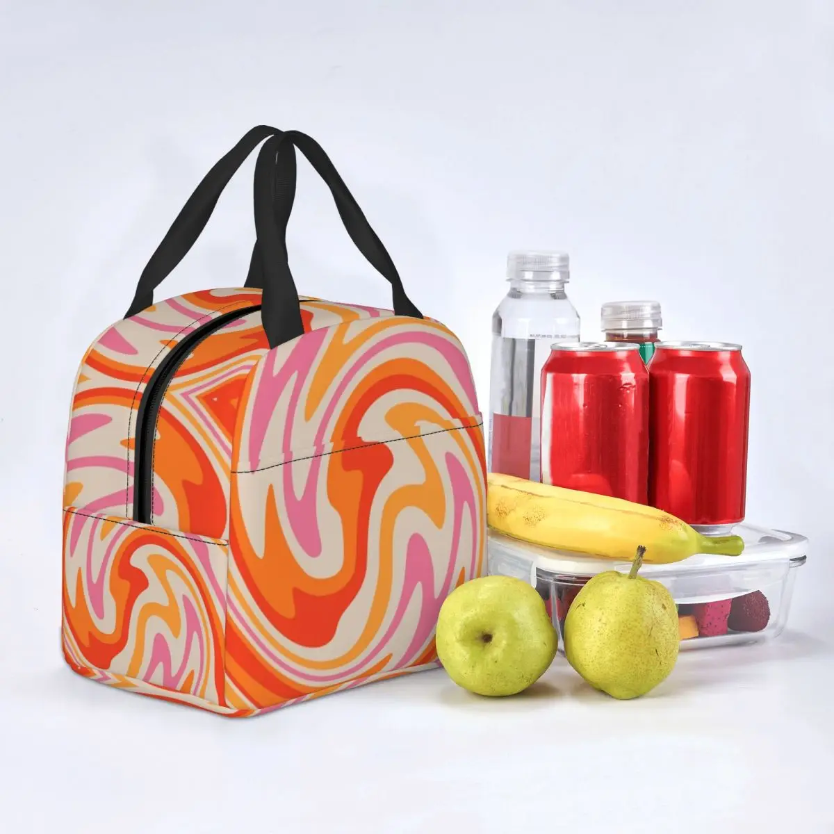 Retro Swirl Kleur Abstracte Psychedelische Geometrische Print Lunchtas Vrouwen Warme Koeler Geïsoleerde Lunchbox Voor Kinderen Schoolvoedingstassen