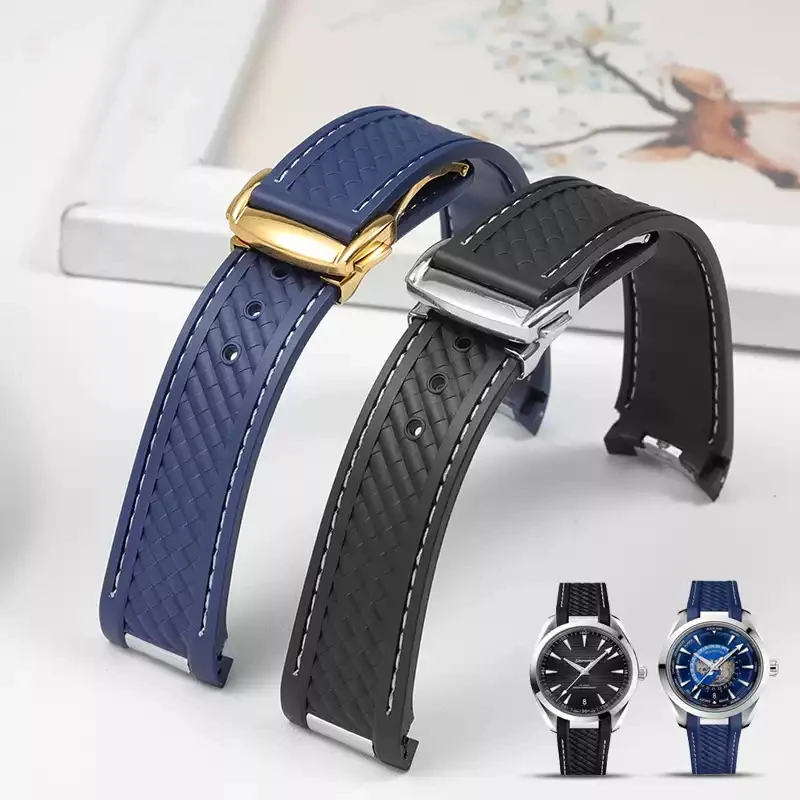 20mm Rubber Silicone Watch Strap Fit For Omega Seamaster 300 AT150 Aqua Terra Ultra Light 8900 Steel Buckle Watchband Bracelets