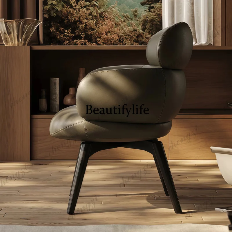Vivian dining chair Italian minimalist high-end study dresser chair designer first layer cowhide leather rotating single chair