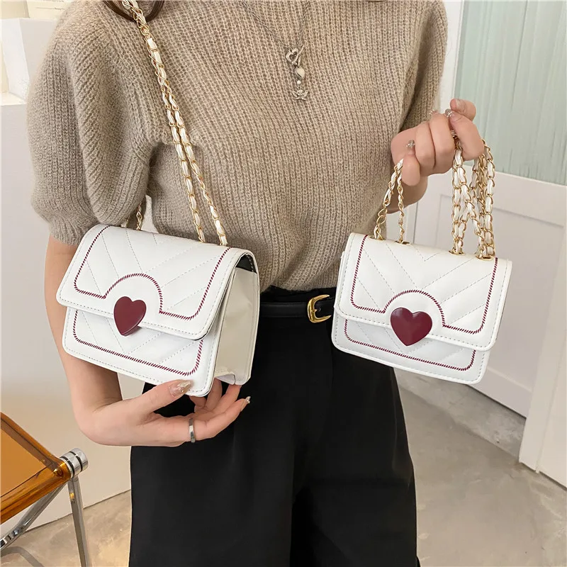 White Mini Love Small Square Bag Bag For Women 2024 New Versatile Crossbody Bag High Quality Texture Chain Chic Shoulder Bags