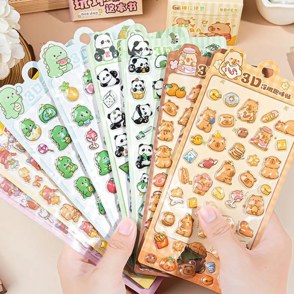 4-حزمة ثلاثية الأبعاد تنقش منتفخ ملصقات للأطفال والفتيات لطيف الكرتون أبل/كاواي شخصية الشارات سكرابوكينغ المجلات