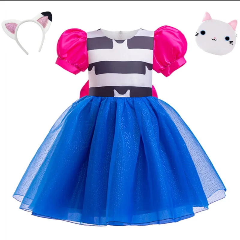 Puppenhaus Mädchen Halloween-Kostüm Cartoon Schwarz-Weiß Gestreiftes Prinzessinnenkleid Kinder Karneval Cosplay Kostüm Geburtstagskleid