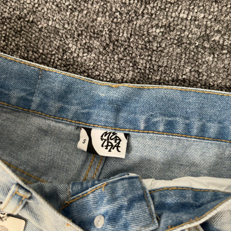 الصورة الحقيقية ميرترا الجينز الضوء الأزرق إلكتروني طباعة مستقيم الساق الجينز شارع العليا الرجال النساء موضة جديدة سراويل جينز الشارع الشهير