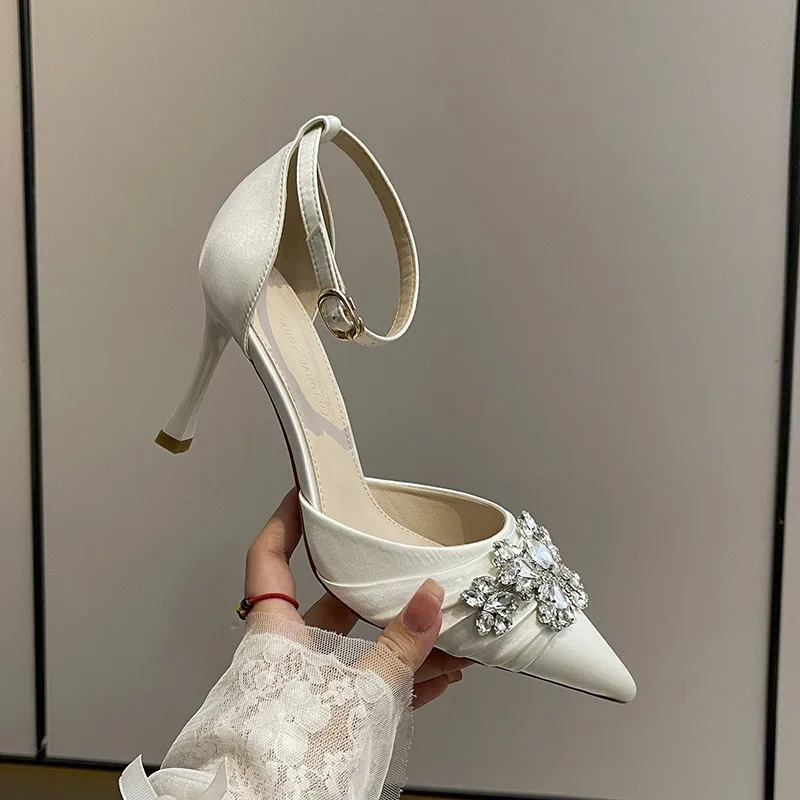 

Women's High Heels Fashion French Rhinestone Wedding Shoes Designer White Banquet Shoes for Women Spring New High Heels Zapatos