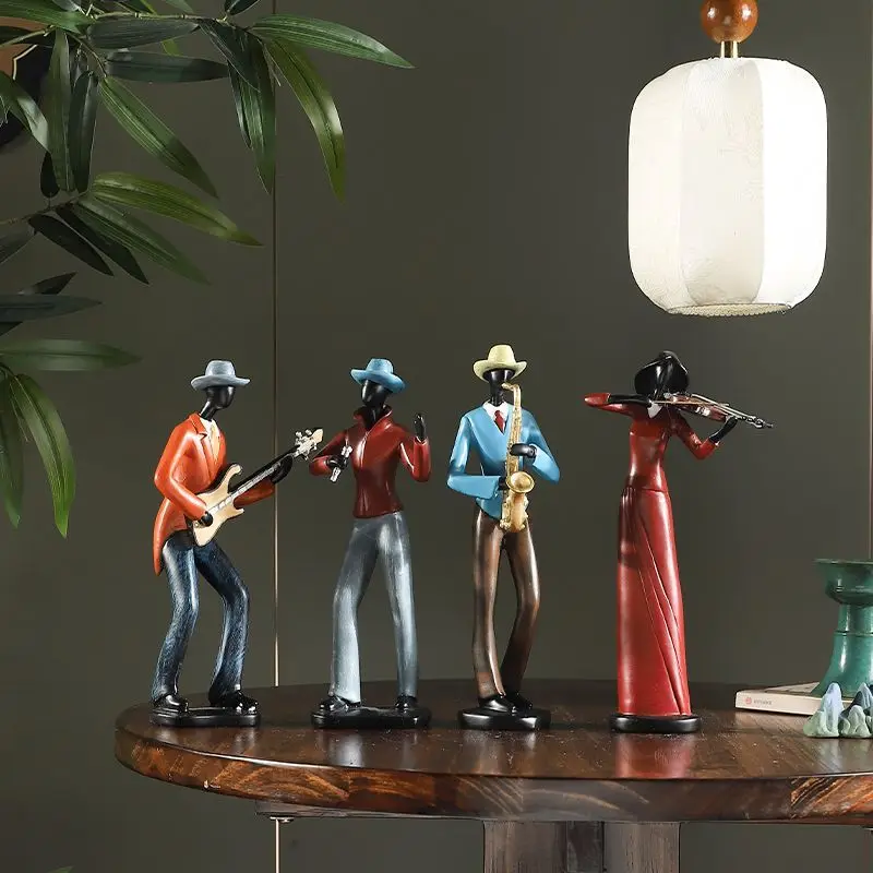 Luxury Resin Musician Statue Set, Elegant Abstract Band Sculpture for Bookshelf Wine Cabinet, Art Deco Home Decor Living Room