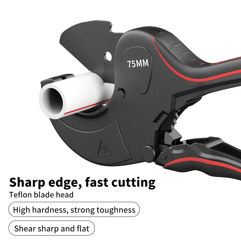 Ratchet Pipe Cutter 32-75mm, Aluminum Alloy Scissor Tool for Cutting PVC PU PP PE Plastic Hose Tube, Hand Tool