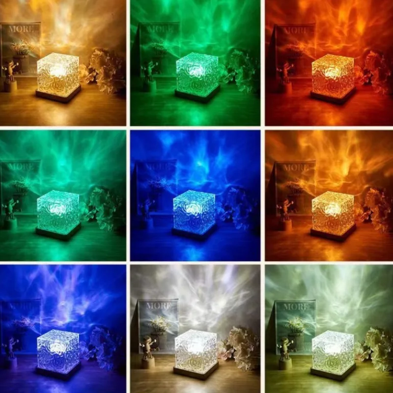 Rotating Night Light with Dynamic Water Ripple Flame Effects Mood Ambient LED Lamp for Home Decor Kids Room Bedroom Relaxation