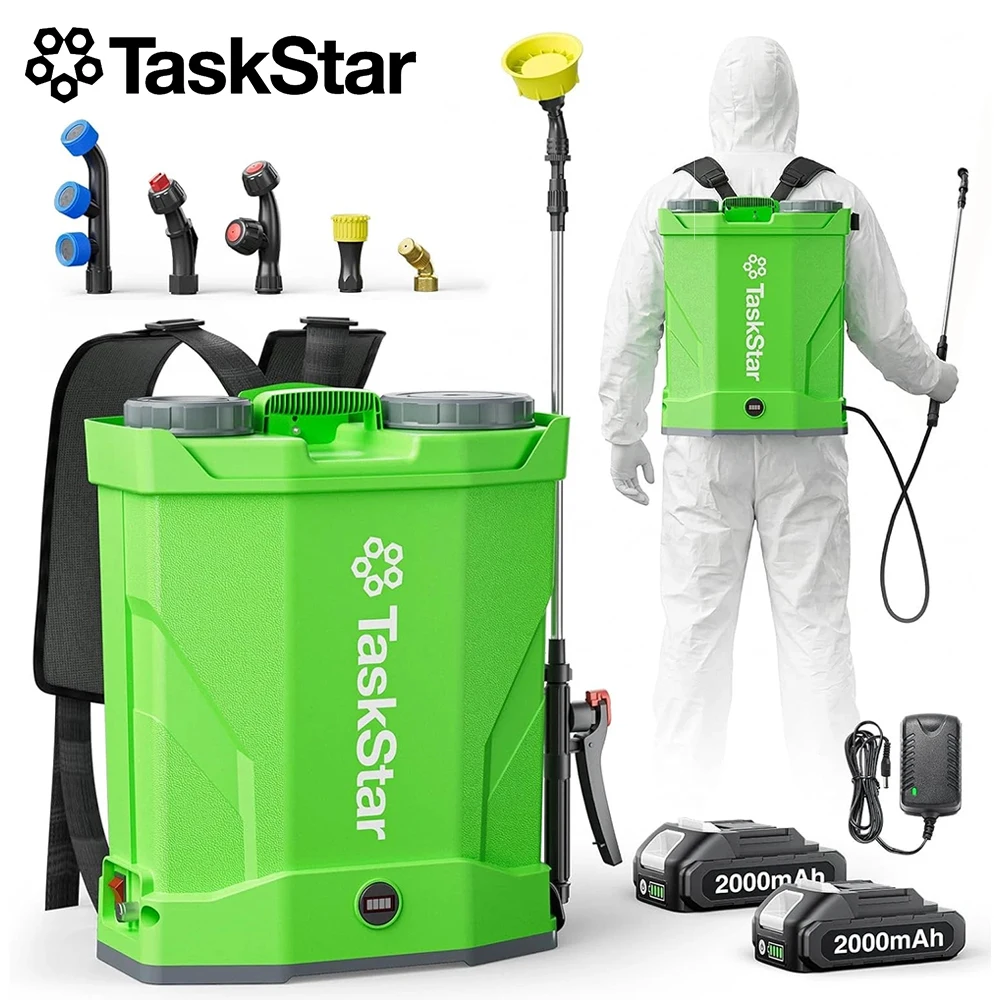 Pulverizador de mochila sin cable TaskStar con depósito de 16 litros (4 galones) y presión de 0-100 PSI. Pulverizador eléctrico de mochila de alta presión para el deshierbe y la desinsectación del jardín.