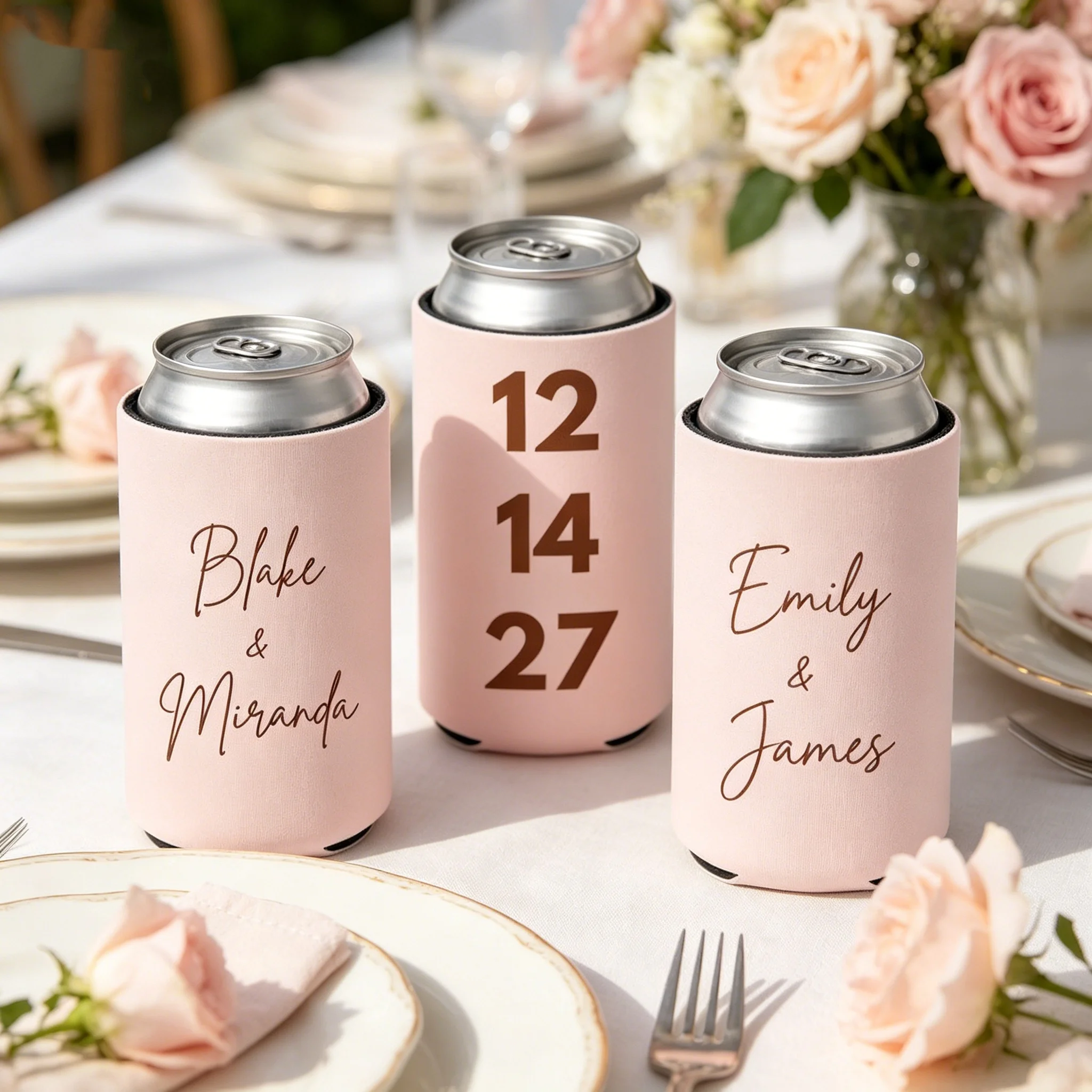 10/20/30 piezas de Koozie personalizados para boda |   Recuerdo de Boda Personalizado |   Enfriador de Latas Save the Date |   Koozie para la Recepción de Boda |   Compromiso