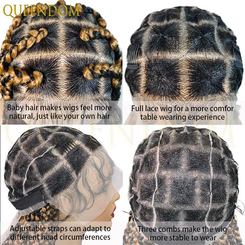 36 "الاصطناعية كامل الدانتيل شعر مستعار مضفر للنساء السود 1B27 صندوق جامبو الضفائر الدانتيل الباروكات كورنو Knotless صندوق جديلة شعر مستعار الأفريقي